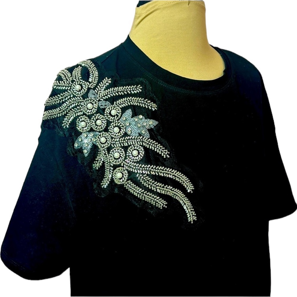 Over Apparel Black Embellished short sleeve top